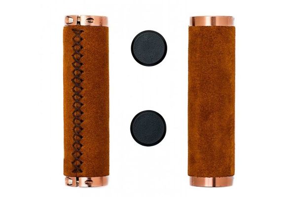 Грипсы из натуральной замши с металлическими зажимами, длина 130мм, цвет коричневый, H-G220 brown